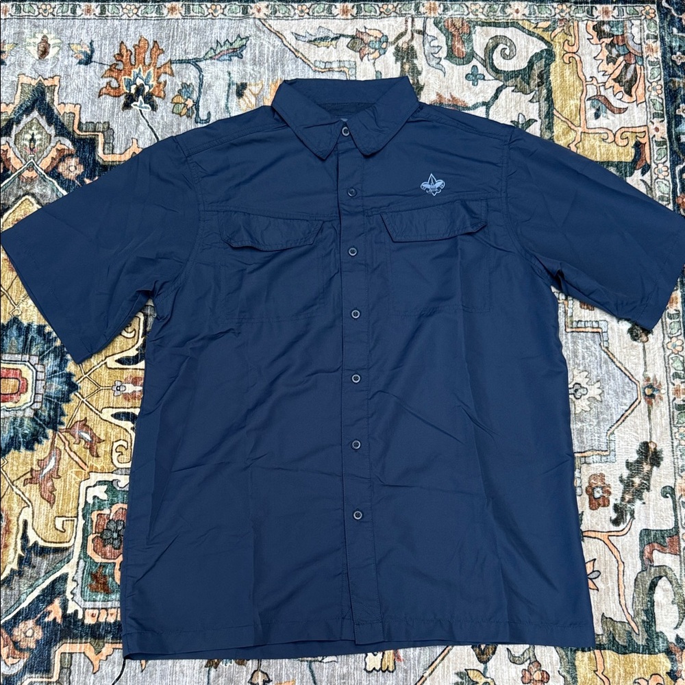 Navy Blue Boy Scout Short Sleeve Button-Up collared Shirt